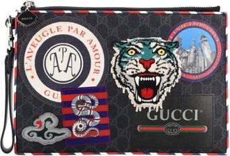 Gucci Clutch Night Courrier in tela cerata GG con applicazione - Nero