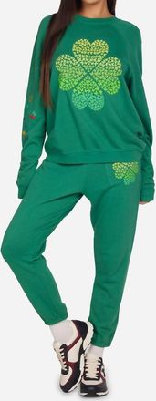 Lauren Moshi Alana Ombre Butterfly Clover Sweatshirt In Green