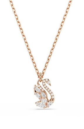 Swarovski Swan Pendant Necklace in Rose Gold/White at Nordstrom