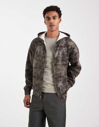 Hollister Felpa mimetica squadrata foderata con chiusura zip-Verde
