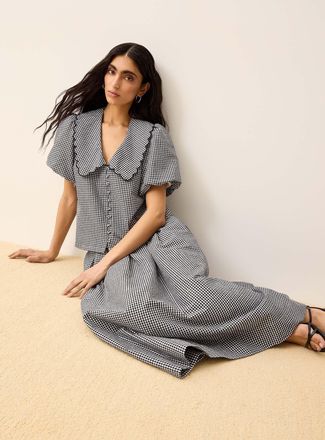 Icone Womens Peter Pan collar balloon-sleeve seersucker blouse