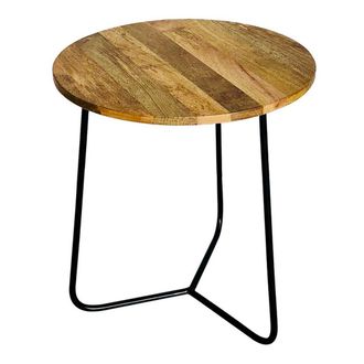 Jaipur Furniture Ravi Iron Base Soild Wood Top Side Table - L45 x W45 x H50 cm - Mango Light Finish in Brown