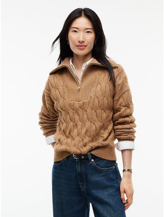 Tommy Hilfiger Womens Cable Knit Quarter-Zip Sweater - Brown - XXL