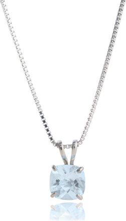 MAX + STONE 14k White Gold 8mm Cushion Cut Gemstone Pendant Necklaces with 18 inch Box Chain