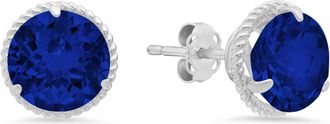 MAX + STONE 14k White Gold Roped Halo Round-Cut Gemstone Stud Earrings (8mm)