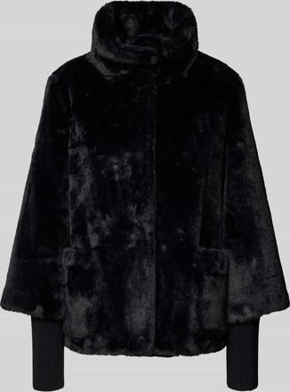 s.Oliver Black Label Relaxed Fit Webpelzjacke mit Strick-Storm-Cuffs in Black, Größe 36