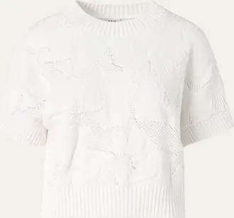Akris Chunky Flower Ajour Knit Short-Sleeve Sweater
