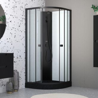 Aurlane Cabina De Ducha 1/4 De C&iacute;rculo 85x85 - Puertas Correderas - Plato Negro