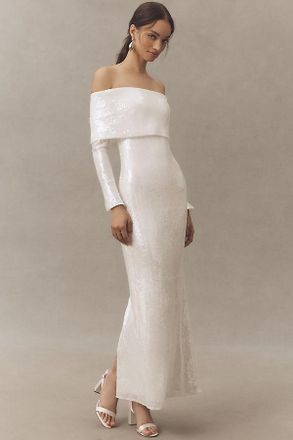 Mare Mare Long-Sleeve Off-Shoulder Sequin Stretch Knit Maxi Dress