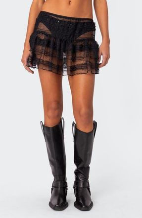Edikted Ruffle Sheer Miniskirt in Black at Nordstrom, Size X-Small