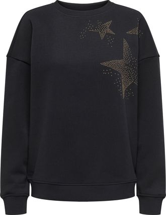 Only Sweatshirt ONLY ONLLUCCA L/S O-NECK DETAIL CS SWT, Damen, Gr. XL, schwarz detail:metal studs stars (gold), Sweatware, Obermaterial: 60% Baumwolle, 40%