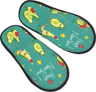 Generic Home Slippers Avocado In A Santa Hat Christmas Tree Garland Slippers Soft Plush Slides For Mens Travel Bedroom L