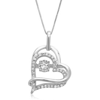 MAX + STONE 10k White Gold Golden Glimmer Dancing Diamond Heart Pendant Necklace