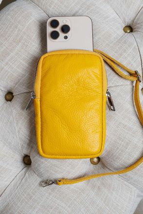 D'Arienzo Tracollina Portacellulare in pelle ocra morbida DArienzo, Seleziona Taglia Unica, Colore Giallo