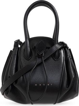 Marni Schoudertas met Logo - Dames - Handtassen - Zwart - ONE Size - Leer - Tassen