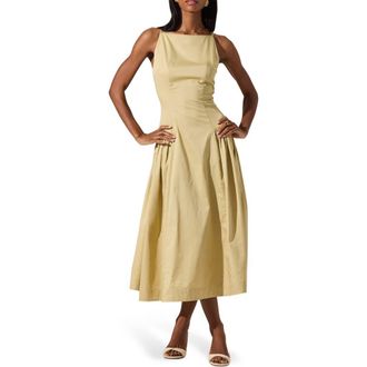 ASTR the Label High Neck Open Back Cotton Midi Dress in Light Khaki at Nordstrom Rack, Size X-Large