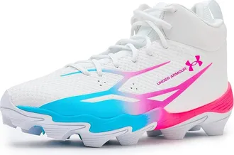 Under Armour Spotlight Hammer Football Cleats Mens Cross Training Shoes White/Fresco Blue/Pink Rave : 10.5 D - Medium, Synthetic