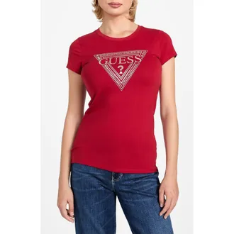 Guess Rhinestone Logo T-Shirt in Red at Nordstrom, Size Medium