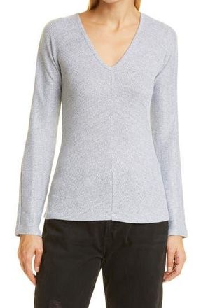 Rag & Bone The Bias Rib Knit Long Sleeve V-Neck Top in Ltgrey at Nordstrom Rack, Size Large