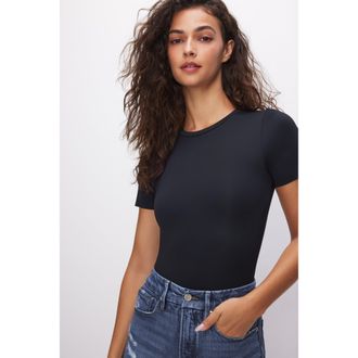 Good American Womens Sculpting T-Shirt Bodysuit | Black, Size Medium | Good American by Khlo&Egrave; Kardashian
