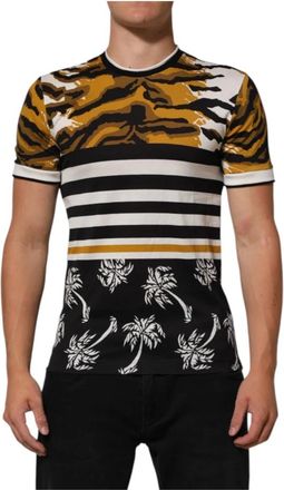 Dolce & Gabbana Leopard Palm Leaf Mannen Crew Neck T-shirt - Heren - T-shirts - Veelkleurig - XS - Katoen - Tops