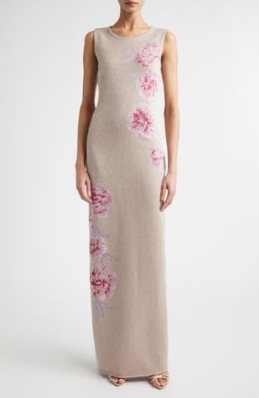 St. John Peony Metallic Jacquard Sweater Dress in Peony Metallic Multi at Nordstrom, Size 10