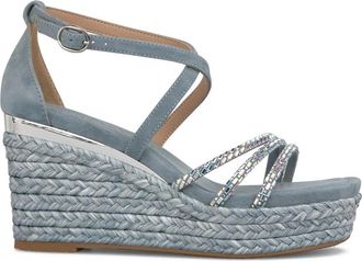 Alma En Pena Esparto Wedge Sandal Multiposition Straps - Dames - Sleehakken - Blauw - 41 EU - Leer - Schoenen