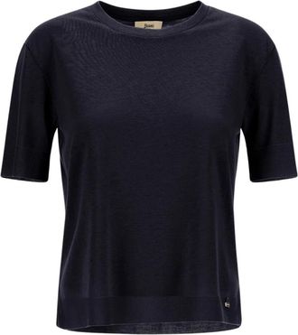 Herno Glam Knit Effect T-shirt - Dames - T-shirts - Blauw - S - Katoen - Tops