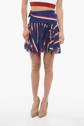 Balmain Minigonna Pliss&egrave; in Viscosa con Motivo a Righe Balmain