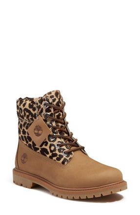 Timberland Premium Genuine Calf Hair 6-Inch Waterproof Boot in Medium Beige Nubuck at Nordstrom, Size 7