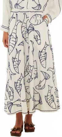 Farm Rio Fresh Fish Midi Skirt In Off White
