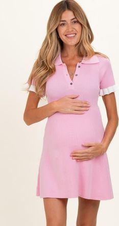 Pinkblush Knit Ruffle Sleeve Mini Polo Dress at Nordstrom, Size Small