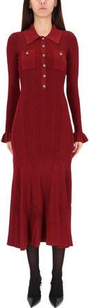 Self Portrait Collar Detail Midi Dress - Red