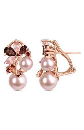 Delmar 6-8.5mm Cultured Freshwater Pearl & Gemstone Cluster Earrings in Pink at Nordstrom Rack