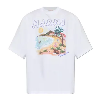 Marni T-Shirts, male, White, Size: XL Logo T-Shirt