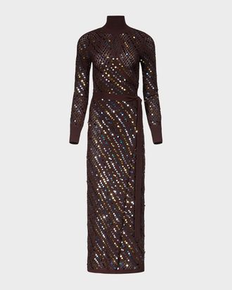 Diane Von F&uuml;rstenberg x Henry Zankov Murray Sequin Pointelle Knit Maxi Wrap Dress