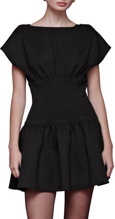 Avec Les Filles Bateau Neck Stretch Minidress in Black at Nordstrom, Size 2