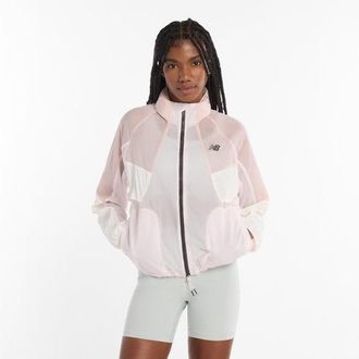 New Balance Mujer Gabby Thomas Signature Collection RC Jacket en Rosa/Blanco, Polywoven, Talla XL