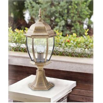 Trade Shop Trade Shop - Lampione Giardino 48cm Lanterna In Vetro E27 Luce Esterno Alluminio Es45 Bronzo