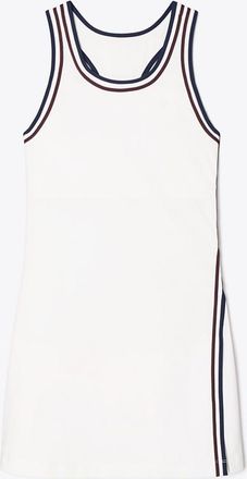 Tory Burch Womens Performance Jersey Side-Slit Tennis Dress in White/Blue, size XL