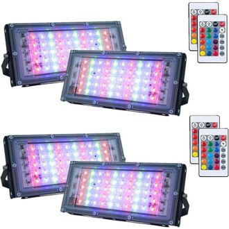 OEM Conjunto De 4 Proyectores, Led Rgb 50 W, Ip66 Resistente Al Agua Con Mando A Distancia