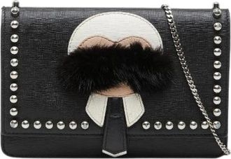 Fendi Pre-owned Portafoglio a tracolla Karlito Studs in pelle e pelliccia - - Pre-owned - Donna - Nero - ONE SIZE