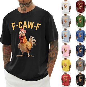Generic Short Sleeve Shirts Men, F-CAW-F Mens T Shirt Funny Chicken Scream Shirts Novelty Rooster Graphic Design Tees Short Sleeve Crew Neck Tops Blouse Light
