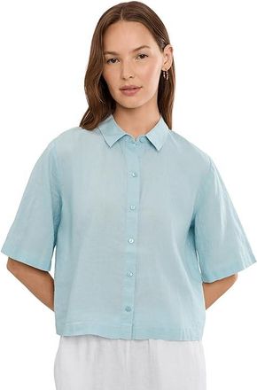 Eileen Fisher Organic Handkerchief Linen Classic Collar Shirt Womens Clothing Breeze : MD