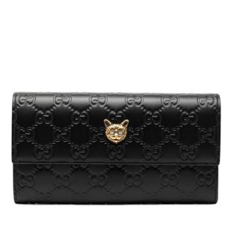 Gucci Pre-owned Wallets, female, Black, Size: ONE SIZE Pre-owned Linea Cat Guccissima Leather Long Bifold Wallet