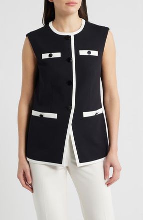 Anne Klein Colorblock Vest in Anne Black /White Dove at Nordstrom, Size 12