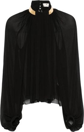 Elisabetta Franchi Crepon Viscose Blouse met Juwelenkraag - Dames - Blouses - Zwart - M - Overhemden