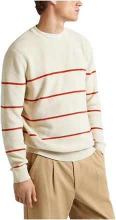 Pepe Jeans London Moderne Gestreepte Katoenen Trui - Heren - Ronde hals truien - Wit - M - Katoen - Truien & Vesten