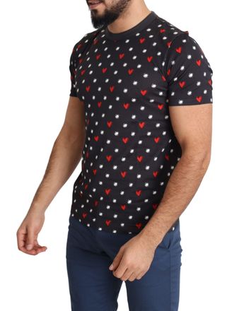 Dolce & Gabbana Dark Gray Hearts Print Cotton Men T-Shirt