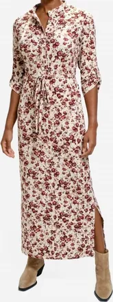 Melissa Masse Belted Pope Collar Shirt Dress In Merlot Spots